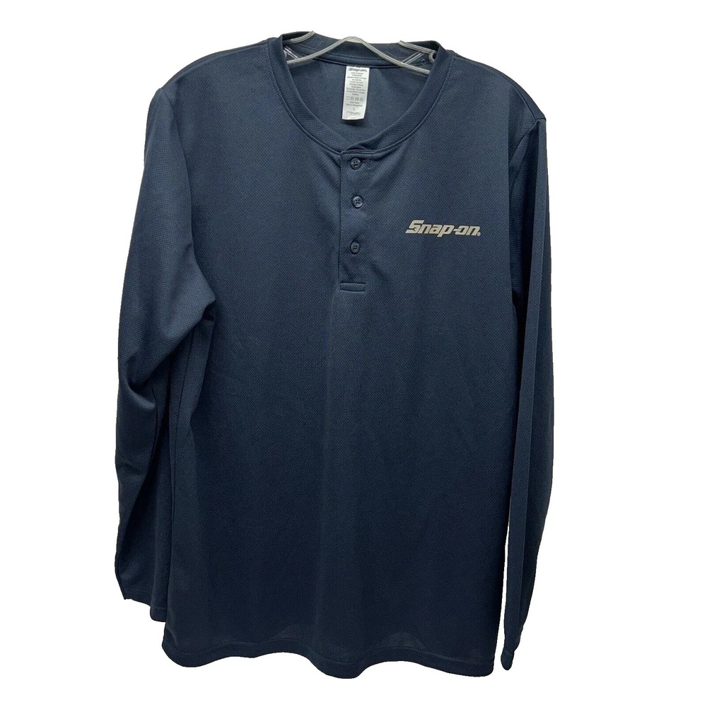 Snap-On Men's Blue Polyester Large Henley Shirt (E5)
